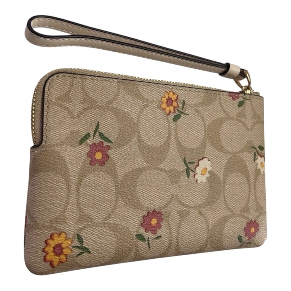 Coach Corner Zip Wristlet in signature coated canvas with ditsy floral print NWT - Picture 6 of 8